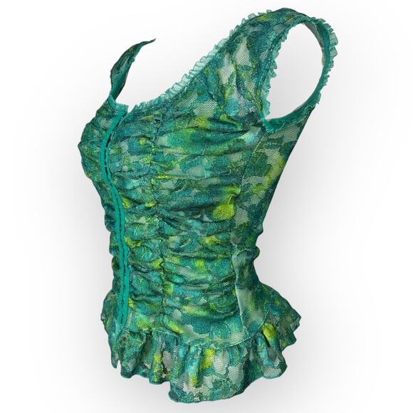 Vintage y2k Whimsigoth Fairygrunge Corset Top Medium Green Lace Fairy Coquette - Picture 13 of 13